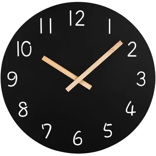 Plumeet Extra Große Wanduhr, 40.6cm Rahmenlose Hölzerne Wanduhren mit Leisem Quarzwerk, Rustikale Landhaus-Walnuss-Uhren Dekorativ für Küche Schlafzimmer Wohnzimmer, Schwarz