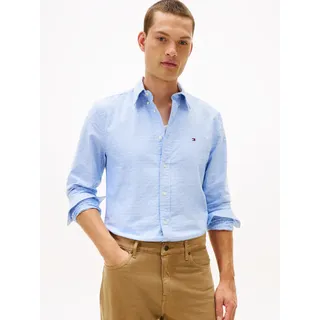 Tommy Hilfiger Langarmhemd TOMMY HILFIGER "OXFORD DOBBY", Herren, Gr. L, N-Gr, shirt blau, allover, Web, Obermaterial: 100% Baumwolle, regular fit, Manschette, Hemden Langarmhemd, Button-down-Kragen, regular fit, Businesshemd