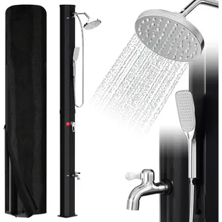 TolleTour Solardusche Pooldusche Gartendusche 35L mit Schutzhaube und Handbrause Campingdusche bis zu 60°C Regendusche Außendusche Camping Pool - Schwarz