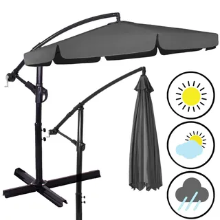 Springos® Premium Sonnenschirm XXL Ø 350 cm Ampelschirm mit Kurbel inkl. Hülle | Wasserdicht drehbare Gartenschirm Sonnenschutz Terrasse Garten - Grau