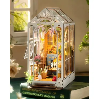 Rolife Book Nook Bausatz für Erwachsene, DIY Miniaturhaus mit LED | 184-teiliges 3D-Puzzle, Zusammenbau ohne Klebstoff, Gartenhaus Buchstütze Basteln als Bücherregal-Dekoration Geschenkidee