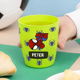 Wanapix | Kunststoffbecher mit Namen für Kinder | Unzerbrechlicher Trinkbecher Personalisierter | Schule/Kindergarten| BPA freier | 300 ml | Spider
