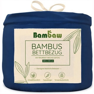 Bambaw – Bettbezug 240x260 cm - 100% Bambus - Deckenbezug Allergiker - weicher und atmungsaktiver Bettdeckenbezug - Bettbezug Sommer - Marineblau