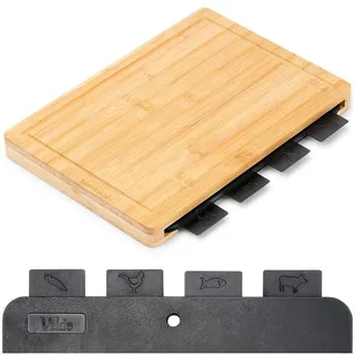 Vilde 5er-Set Schneidebretter Schwarz Kunststoff Bambus Holzbrett Groß | Ständer Inklusive PVC Spülmaschinenfest Gemüse/Fleisch/Fisch Schneidbrett Kompakt Küchenbrett Holz Aufbewahrung