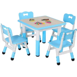 Kindertisch mit Stühlen - Aktivitätstisch - 4 Stühle - Spieltisch - Höhenverstellbar - Lerntisch für Kinder - Blau - Blau