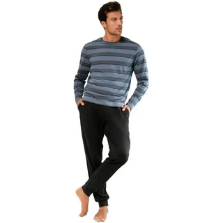 H.I.S. H.I.S, Pyjama 1 Stück, 2 tlg. Schlafanzug mit aufwendig gestreiftem Oberteil, blau