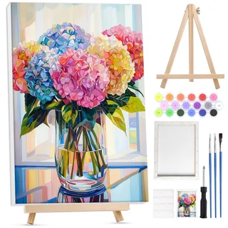 Lxmsja Malen Nach Zahlen Erwachsene Kinder mit Rahmen, Malen Nach Zahlen Blume mit Holzstaffelei, Diy Set Erwachsene mit Pinseln und Acrylfarben Handgemalt Ölgemälde Leinwand für Home Décor, 20x30cm