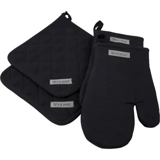 Ross "Exclusiv", 2x Topflappen, und 2x Grillhandschuh, 100% Baumwolle, schwarz,