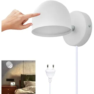 12W LED Innen Wandleuchte Mit Stecker, Touch Control Wandlampe Dimmbar, 360° Drehbare Nachttischlampe, 3000k Warmweiß Einstellbar Leselicht Für Wohnzimmer, Schlafzimmer, Treppen, Flur, Büro,Weiß