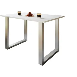 VCM Esstisch Xona weiß rechteckig, U-Fuß silber, 110,0 x 50,0 x 76,0 cm