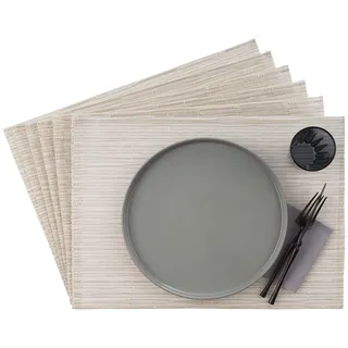 APS 60525 Tischset, 33 x 45 cm, 6er Set Schmalband Platzdeckchen aus Kunststoff, PVC, hitzebeständige, rutschfeste Tischmatten, abwaschbare, wasserabweisende Platzsets, weiß