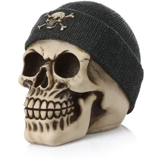 FunX Totenkopf Spardose Sparschwein - Lustige Schädel Sparbüchse mit Fischermütze - 14 x 12 x 9,5 cm