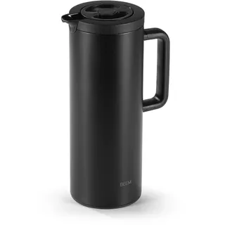 BEEM Thermoskanne | Praktische Kaffee- & Teekanne | Inkl. auslaufsicherem Deckel mit Drehverschluss & Druckknopf | Hält Getränke bis zu 12 Stunden heiß oder kalt | modernes Design | 1 L [Mattschwarz]