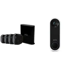 Arlo Pro3 Smart Home Überwachungskamera 4er Set und kabelgebundene Video Doorbell Bundle - schwarz