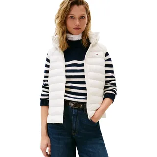 Tommy Hilfiger Damen Weste Padded Slim mit Kapuze, Weiß (Ivory Silk), XL