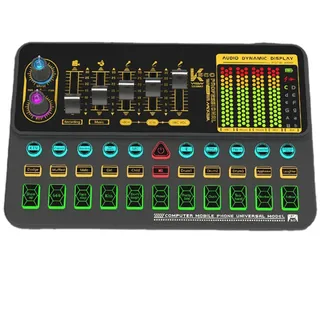 Live-Soundkarte, für Streaming, DJ-Karaoke-Ausrüstung, mit einstellbarer Lautstärke, unterstützt BT-Anschluss, USB-Audiomixer, Soundkarte, für Mikrofon-Sprachwechsler-Gerät