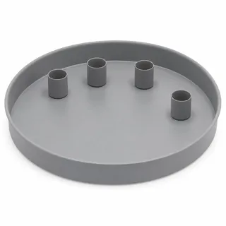 MIJOMA - Rundes Metall-Tablett Ø25cm, Ideal für Advent & Alltagsdekoration, Pulverbeschichtet, Mit 4 Magnetischen Stabkerzenhaltern für Kerzen Ø2cm, Individuell Arrangierbar (Betongrau)