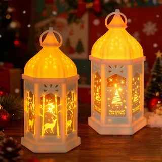 2 Stück Weihnachtsdeko Laterne Weihnachtslaterne mit Warmweißes LED Licht Weihnachten Deko Beleuchtete Weihnachtsdekoration Innen Außen Weihnachts Laterne für Tischdeko, Party, Garten Deko