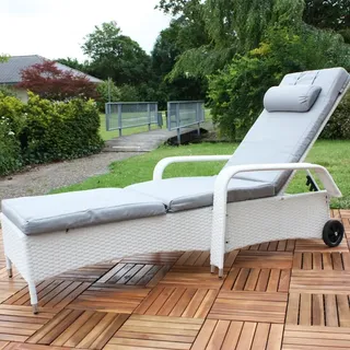 Rattan Loungeliege verstellbar Sonnenliege Polyrattan Lounge Gartenliege Weiß - Weiß