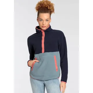 Fleecepullover POLARINO, Damen, Gr. 32/34, blau (navy, hell blau), Fleece, Obermaterial: 100% Polyester, kontrastfarbene Details, unifarben mit Farbeinsatz, bequem hüftlang, eingefasste Kante, Sweatshirts Fleecepullover, mit Colourblocking-Optik, mit Kängurutasche, aus Fleecestoff