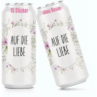 heaven+paper Prosecco Dosen Aufkleber JGA Wildblumen "Auf die Liebe" Deko jga Accessories & Hochzeit Deko außergewöhnlich (15x Set) für alle üblichen Sektdosen - Prosecco Dosen Sticker selbstklebend