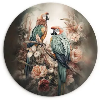 MuchoWow Wandbild Papageien - Vögel - Natur - Blumen Wanddeko Schlafzimmer 60x60 cm , Baltimorefarben , Kunststoff , Rund , 60x60 cm , einfache und schnelle Anbringung , Bilder & Rahmen, Bilder, Sonstige Wandbilder
