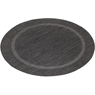 Teppium In- & Outdoor Teppich - Wetterfestes Flachgewebe in Sisal-Optik mit Bordüre, Küchenteppich, Terrasse, Wohnzimmer Grösse: 200 cm Rund - Schwarz