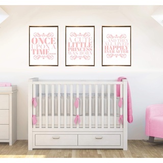 Once Upon Set mit 3 Zitaten Baby Mädchen Kinderzimmer Dekor Wandkunst Poster Druck Pink - Größe A5 - 148 x 210 mm