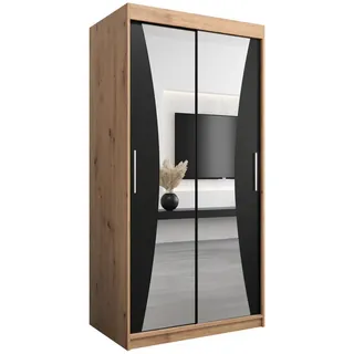 Abiks Möbel Schwebetürenschrank 200/100/62 2-türig , Eiche Artisan, Schwarz , Holz , Nachbildung , 5 Fächer , 100x200x62 cm , Schlafzimmer, Kleiderschränke, Schwebetürenschränke