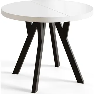 Runder Esszimmertisch OVO, ausziehbarer Tisch Durchmesser: 80 cm bis 130 cm, Wohnzimmertisch, Weiß - Weiß, Schwarz