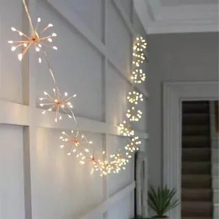 DINOWIN Solar Lichterkette Aussen, Wasserdichte Pusteblume Feuerwerk Lichter 8 Mode Kupfer Lichterketten Warmweiß Garten Rasen Weihnachten dekoration (10in1 100LED)