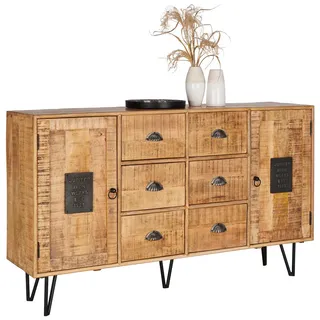 Landscape Sideboard , Naturfarben, Hellbraun , Metall , Mangoholz , Sperrholz, Hartholz , Holz , 2 Fächer , 6 Schubladen , 150x90x40 cm , Typenauswahl, Beimöbel erhältlich, stehend , Holzmöbel, Kommoden Holz, Sideboards Holz