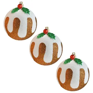 Weihnachtspudding-Christbaumkugeln Set Mit 3 Glitzernden 80mm Baumdekorationen