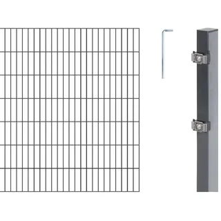Alberts 651237 Doppelstabmattenzaun als 16 tlg. Zaun-Komplettset | verschiedene Längen und Höhen | anthrazit | Höhe 140 cm | Länge 14 m