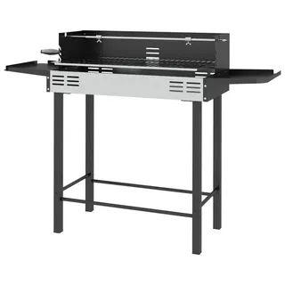 Holzkohlegrill mit Drehspieß | Farbe: Schwarz, Silber | Abmessungen: 32x118x90 cm