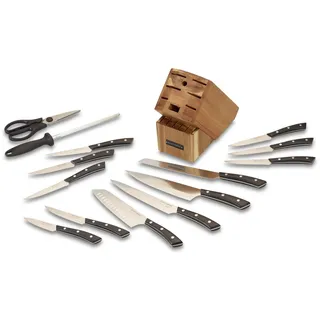 ECHTWERK Messerblock Set "Premium", mit Küchenmesser Set aus Klingenstahl, Messer Set inkl. Schere & Wetzstahl, Akazienholz Block/Messerhalter mit rutschhemmenden Füßen, ergonomischer Griff, 15tlg
