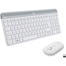 Logitech MK470 Slim Combo Kabelloses Tastatur-Maus-Set, 2.4 GHz Verbindung via Nano-USB-Empfänger, 10m Reichweite, 18-Monate Batterielaufzeit, PC/Laptop, UK QWERTY-Layout - Weiß