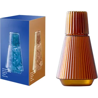34oz Vintage Nachttisch-Wasserkaraffe und Glas-Set, Klassische Gestreifte Karaffe aus Glas mit Tumbler, Klarglas-Saft-Wasserkrug für Schlafzimmer (Bernstein)