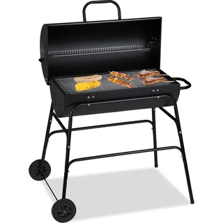 Relaxdays Holzkohlegrill, XXL Grillwagen mit Deckel, verstellbare Belüftung, stabil, HBT: 96,5 x 103 x 64,5 cm,