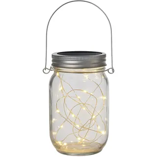 Solar Licht Einweckglas mit 20 warmweißen LEDs – Außenleuchte Garten Laterne Solar Glaslampe – Terrassen Tischbeleuchtung mit Aufhänger – Solarleuchte Outdoor Deko