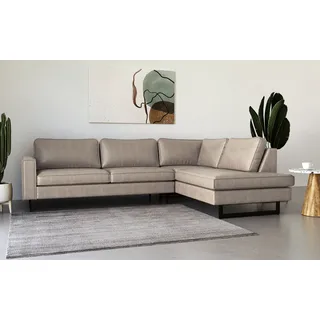 PLACES OF STYLE Ecksofa »Pinto, 290 cm, Ottomane links / rechts«, Cord, Feincord, Luxus-Microfaser Leder und Chenille beige