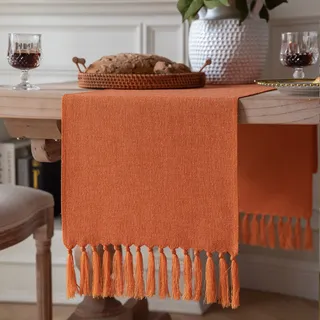 ZeeMart Tischläufer in Burnt Orange, 91,4 cm lang, Jute-Leinen-Stil, rustikaler Bauernhaus-Tischläufer, Kleiner kurzer Boho-Couchtischläufer, 33 x 91,4 cm, Erntekürbis