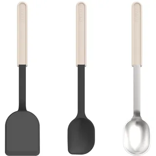Mepal - Koch-Set 3-teilig (Pfannenwender+Rührlöffel+Edelstahl-Schöpflöffel) Chef it - Für antihaftbeschichtetes Kochgeschirr - Hitzebeständig - Spülmaschinengeeignet - Küchenutensilien - Chalk