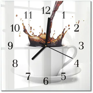 Tulup Wanduhr aus Glas 30x30 cm - Kaffee , Weiß , Quadratisch , 30x30x0.4 cm , Dekoration, Uhren, Wanduhren