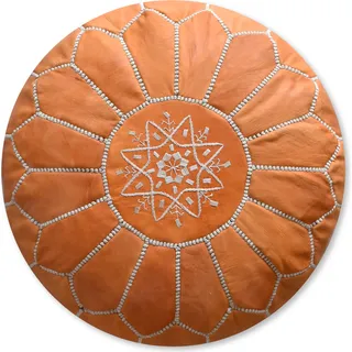 Marokkanischer Echtleder Pouf - Sandfarbe- Handgefertigt - gefüllt geliefert - Ottoman Sitzsack Fußhocker - Beige