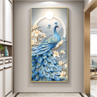 EXQULEG 5D Diamond Painting Bilder, Full Groß Diamant Painting Pfau Diamant malerei Kits für Wohnzimmer Schlafzimmer Büro Wand und Eingang Dekoration (60x120cm)