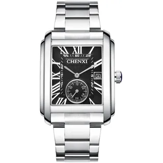 Silverora Herrenuhren Edelstahl Quadratisch Kalender: 3ATM Wasserdicht Dreidimensionales Analoge Quarz Armbanduhr Edelstahlarmband Uhren mit Sekundenzifferblatt Geschenke für Männer Schwarz