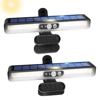 Micacorn Solarlampen für Außen mit Bewegungsmelder, 2 Stück Clip-on Solarleuchte, Solar Klemmleuchte 3 Modi 36 LEDs Wandleuchte IP65 Wasserdichte, für Garten Camping Zäune Stufen - Kaltweißes Licht