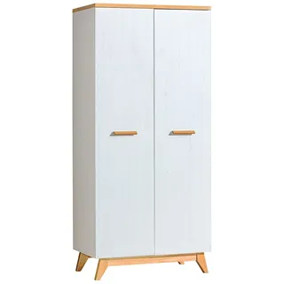 Furniture24 Kleiderschrank Sven Sv1 Schrank 2 Türiger Drehtürenschrank Kiefer Weiß Skandinavisch Möbel Wohnzimmerschrank mit Kleiderstange und Einlegeboden