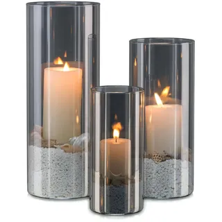 Staymoment Windlicht Outdoor Glaszylinder Kerzenständer: 3er Set Schwarz Kerzenhalter Groß Windlicht Glas für Stumpenkerze Tisch Deko Wohnzimmer Garten Vase Modern Windlichter Draußen und Drinnen
